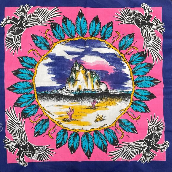 Vintage Native American Print Eagle Desert Southwest Bandana Made in USA - Picture 1 of 8